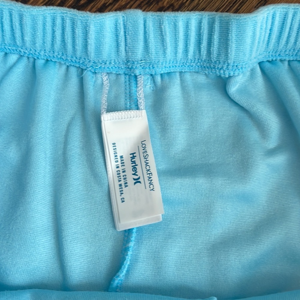 LoveShackFancy x Hurley Blue Hawaiian Hibiscus Swimsuit Coverup Shorts NWT S M - Picture 3 of 5